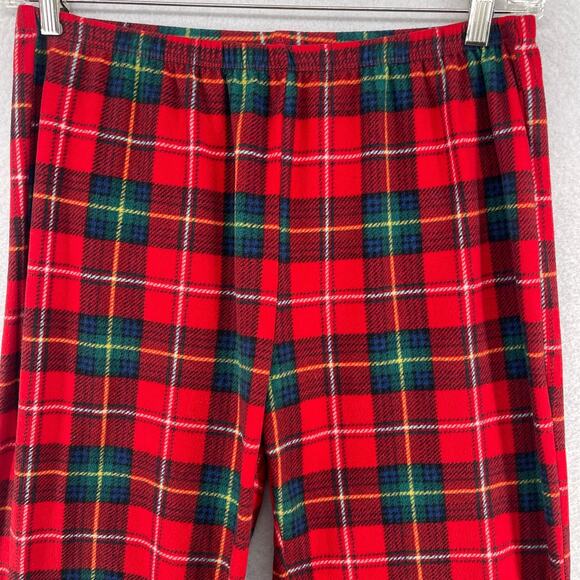 LAUREN RALPH LAUREN Pajamas Womens M Fleece Plaid Tartan Button Up Pants Red - Picture 11 of 16